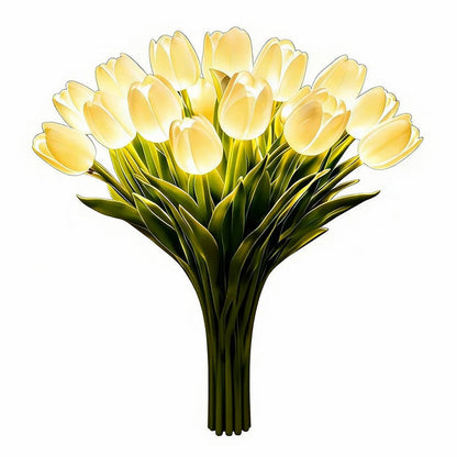 Artificial Tulip Bouquet Night Light with Warm White LED and Real Touch Petals, Battery Operated