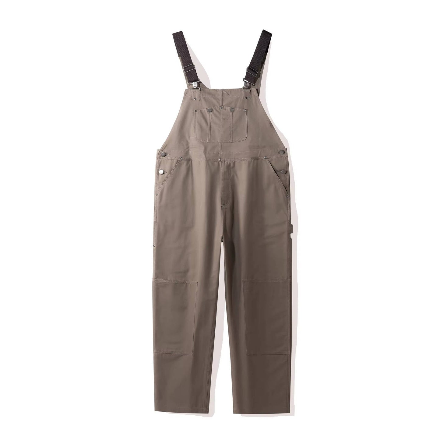 Canvas Bib Overalls with Adjustable Metal Straps and Multiple Pockets, Tapered Leg