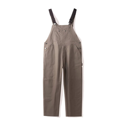 Canvas Bib Overalls with Adjustable Metal Straps and Multiple Pockets, Tapered Leg