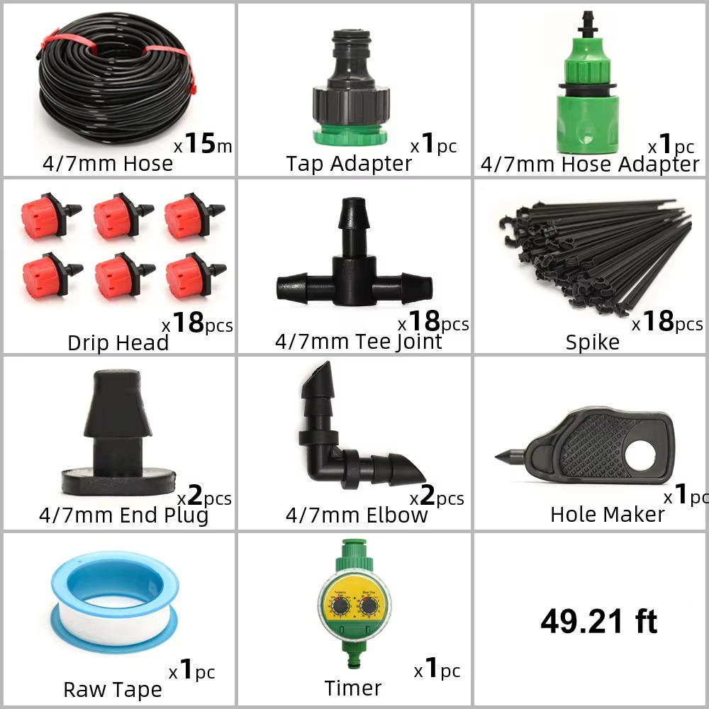 Automatic Garden Drip Irrigation System with Eight-Hole Heads and Flow Control