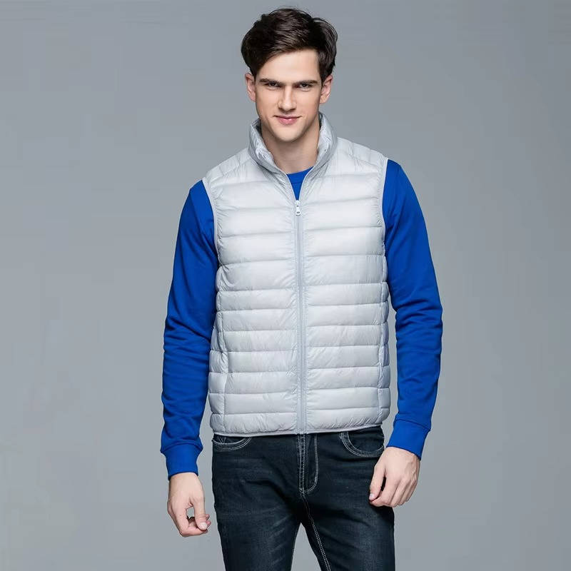 Sleeveless Down Vest with Water Resistant Shell and Stand Collar, Packable