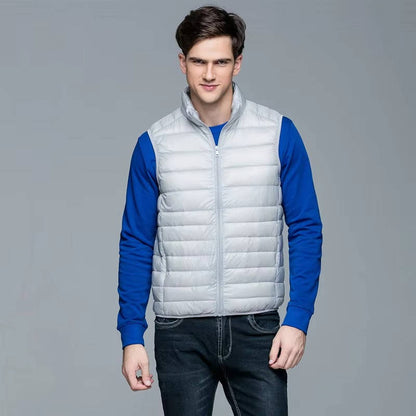 Sleeveless Down Vest with Water Resistant Shell and Stand Collar, Packable