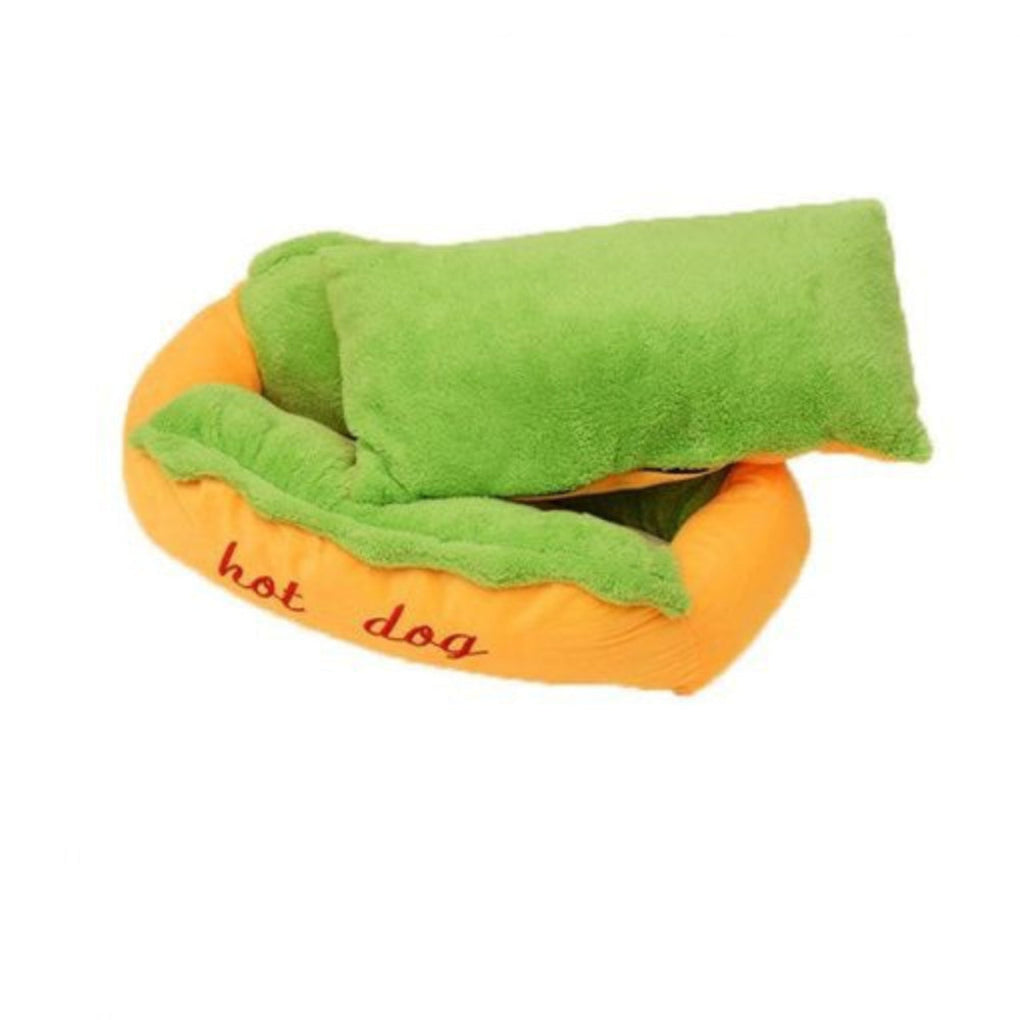 Dog Bed with Removable Plush Insert and Anti-Slip Base, Hot Dog Bun Shape