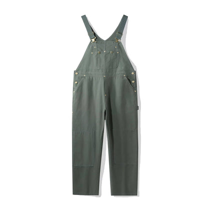 Canvas Bib Overalls with Adjustable Metal Straps and Multiple Pockets, Tapered Leg