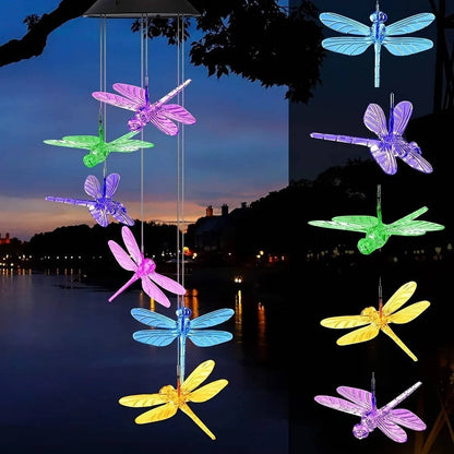 Hanging Solar Wind Chimes with Six Rotating LED Colors and Automatic Dusk Sensor
