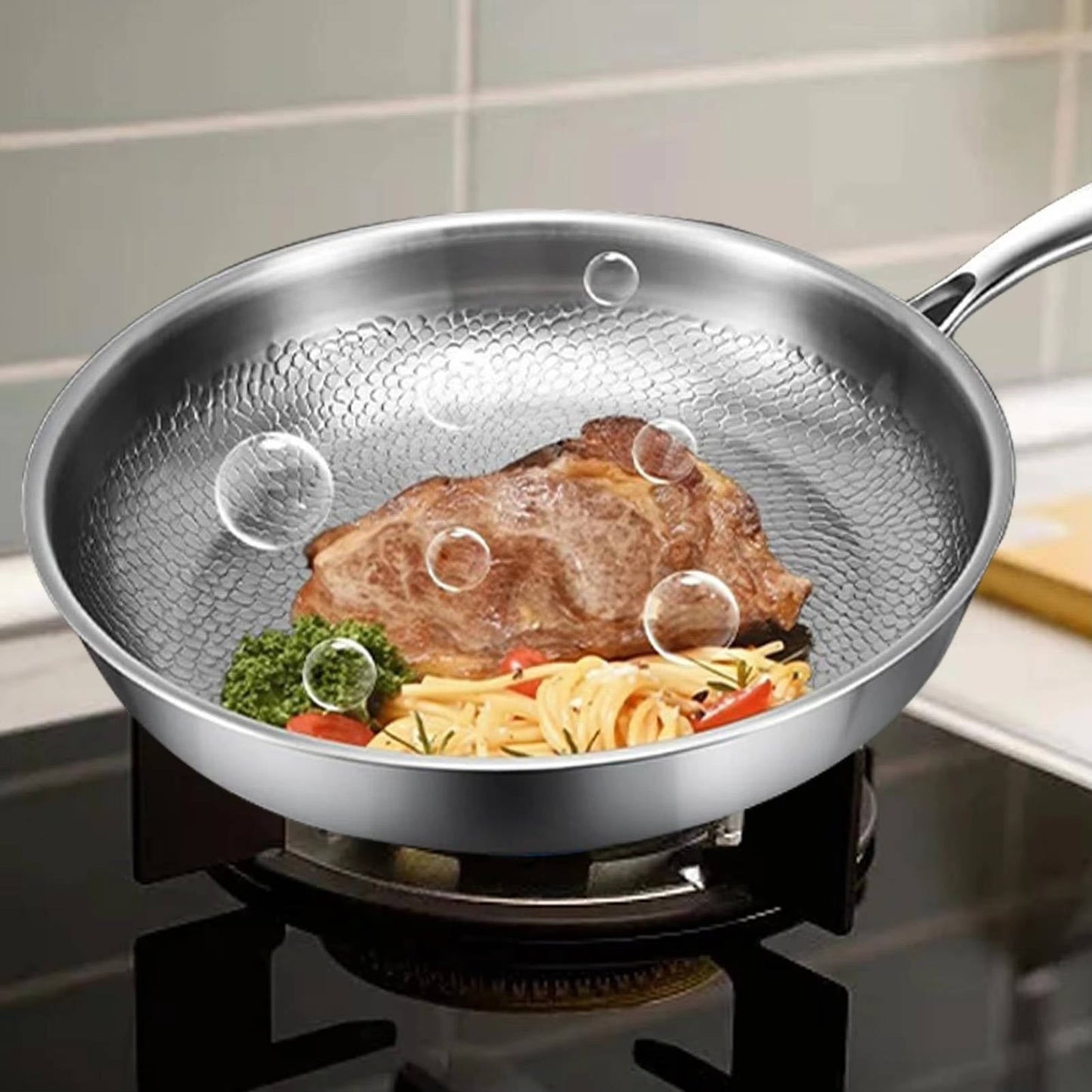 Titanium Steel Pan with Fish Scale Texture and Curved Rim, Chemical Free