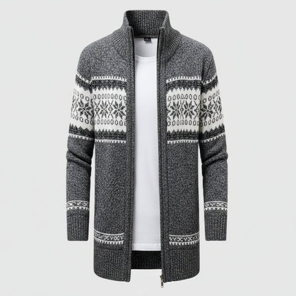 Oversized Shawl Collar Cardigan with Full Zip Front and Ribbed Trim