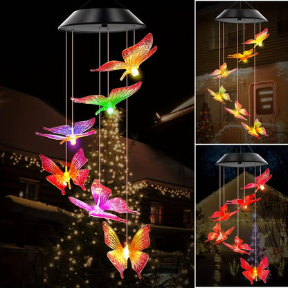 Hanging Solar Wind Chimes with Six Rotating LED Colors and Automatic Dusk Sensor