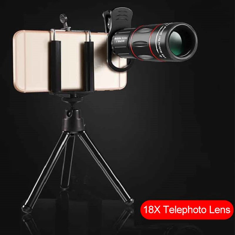 Smartphone Telescope Lens 18X Magnification with Aluminum Body and Tripod Mount