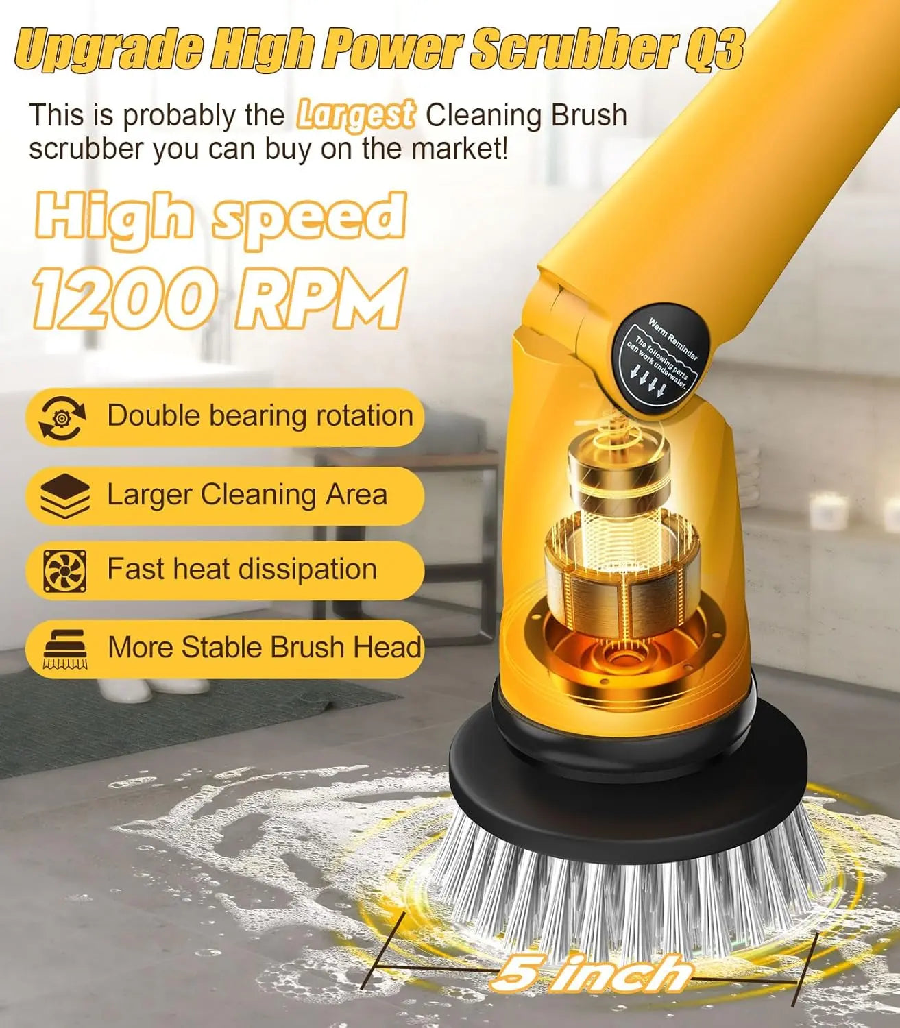 Cordless Electric Spin Scrubber with Interchangeable Brush Heads and Rechargeable Battery