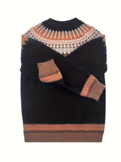 Womens Chunky Jacquard Round Neck Sweater with a Nature Inspired Pattern in Eight Colors