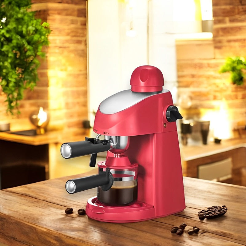 Compact Steam Espresso Machine with Built in Steam Wand and Removable Portafilter in Black Or Red