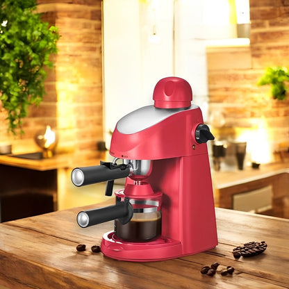 Compact Steam Espresso Machine with Built in Steam Wand and Removable Portafilter in Black Or Red