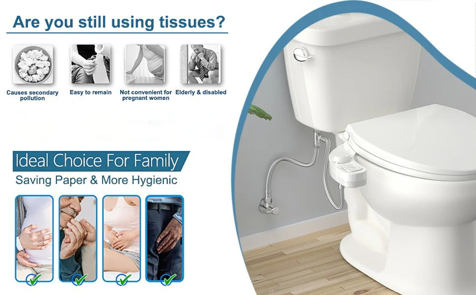 Bidet Attachment with Dual Nozzle Spray and Adjustable Water Pressure, Self-Cleaning