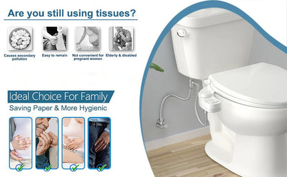 Bidet Attachment with Dual Nozzle Spray and Adjustable Water Pressure, Self-Cleaning