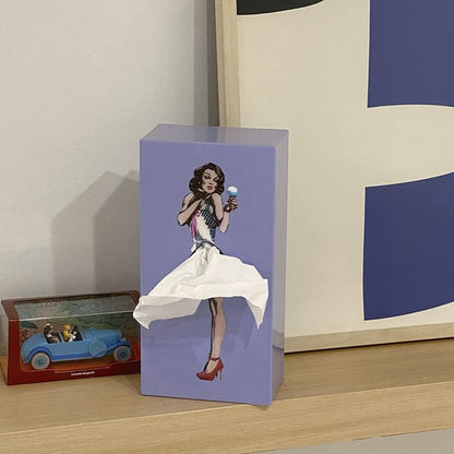 Fabric Tissue Box Cover with Removable Weighted Base and Billowing Skirt
