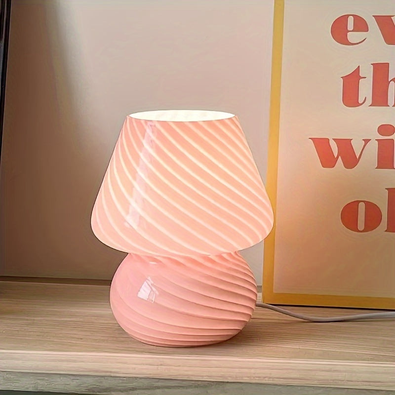 Glass Mushroom Table Lamp with Stepless Dimming and Swirled Pattern
