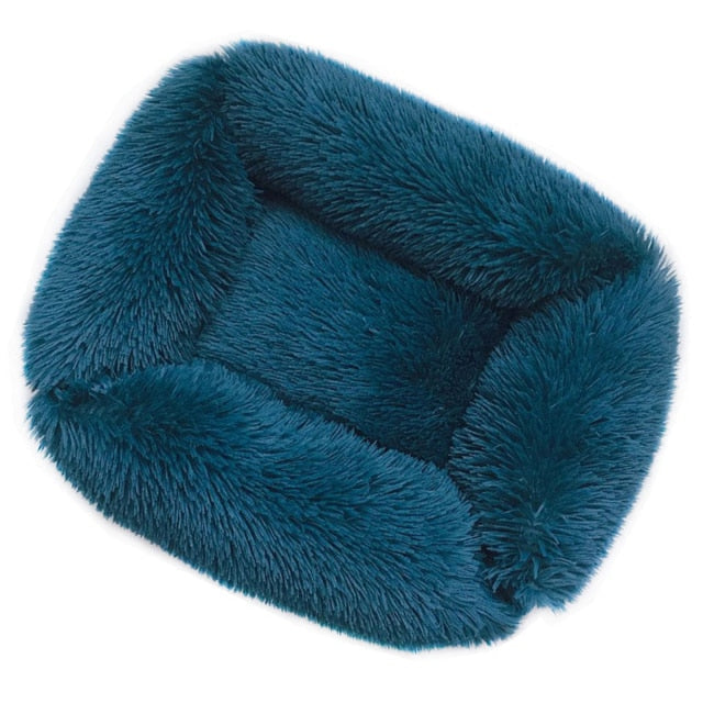 Plush Pet Bed with Raised Edge Support and Machine Washable Cover