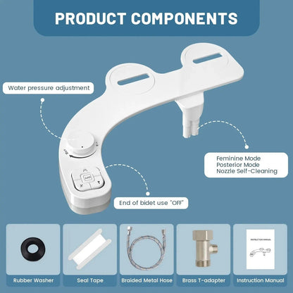 Bidet Attachment with Dual Nozzle Spray and Adjustable Water Pressure, Self-Cleaning