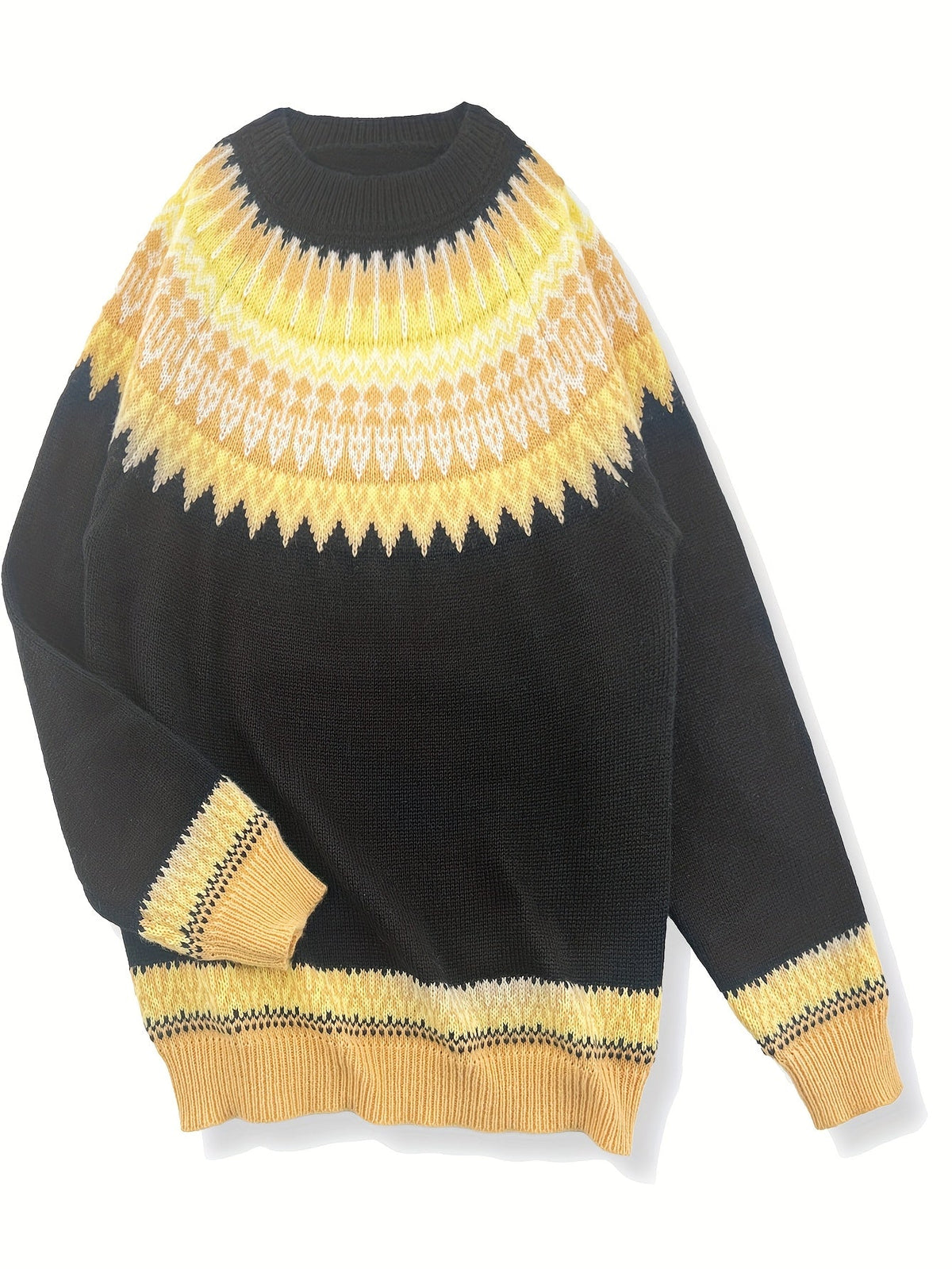 Womens Chunky Jacquard Round Neck Sweater with a Nature Inspired Pattern in Eight Colors