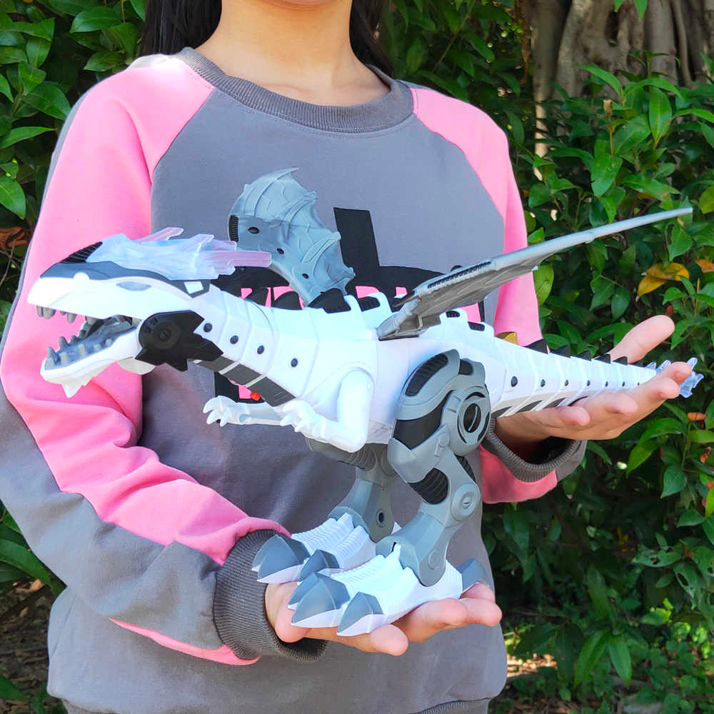 Walking Dragon Toy with Water Mist Fire Effect Lights and Roaring Sounds in White Or Green