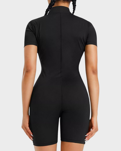 Black compression full body shaper sauna suit, women's workout apparel for comfortable and effective slimming.