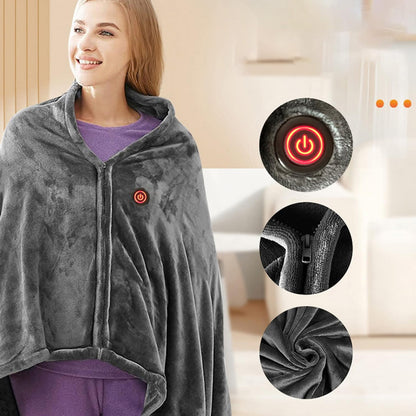 Electric Shawl Blanket with Zipper and Machine Washable, Three Heat Levels
