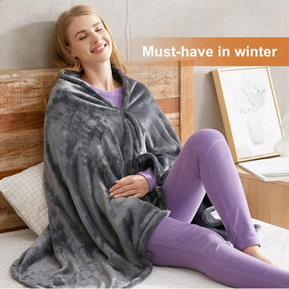 Electric Shawl Blanket with Zipper and Machine Washable, Three Heat Levels
