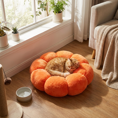 Petal Rim Cat Bed with Plush Polyester Fill and Circular Base