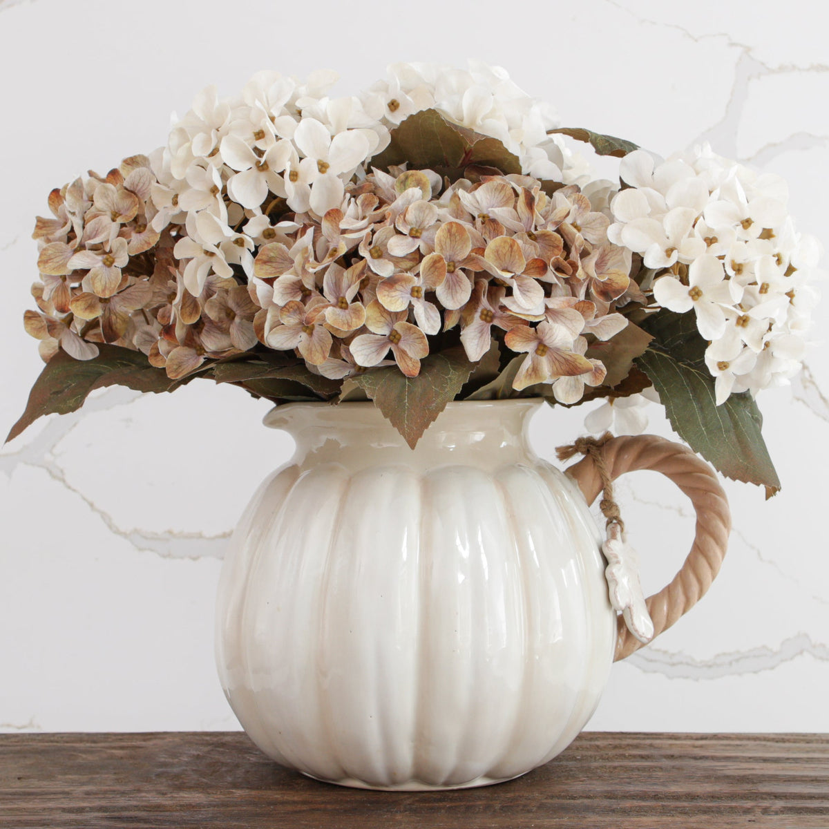 16" Autumn Hydrangea Bush, Brown - Interior Delights