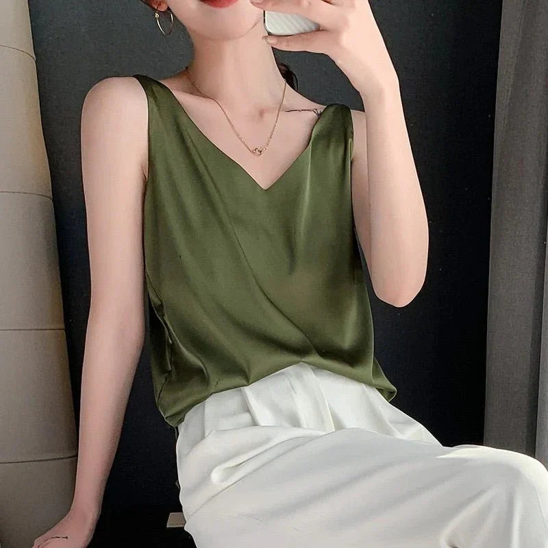 Women's Silk Like Tank Top with Breathable Fabric and Shape Retention