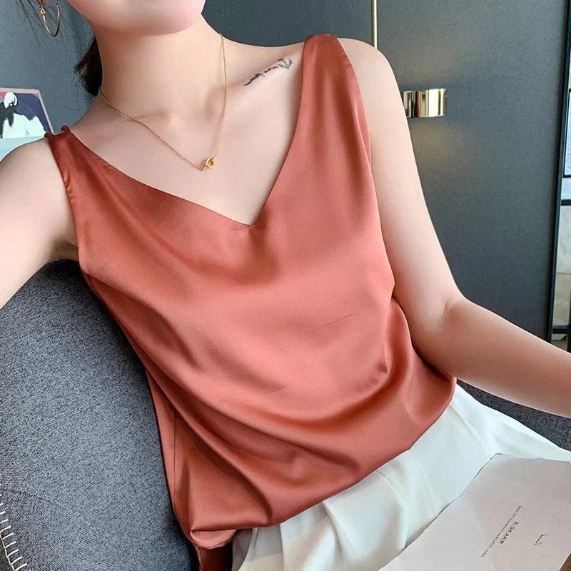 Women's Silk Like Tank Top with Breathable Fabric and Shape Retention
