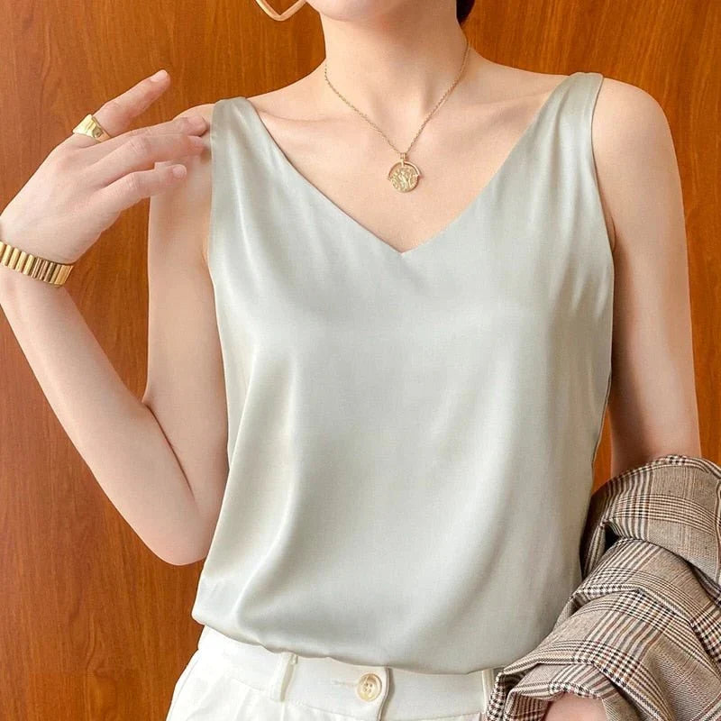 Women's Silk Like Tank Top with Breathable Fabric and Shape Retention