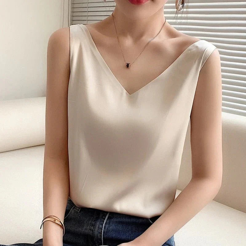 Women's Silk Like Tank Top with Breathable Fabric and Shape Retention