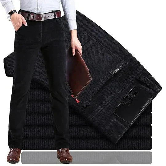 Corduroy Trousers for Men with Cotton Stretch and Straight Cut