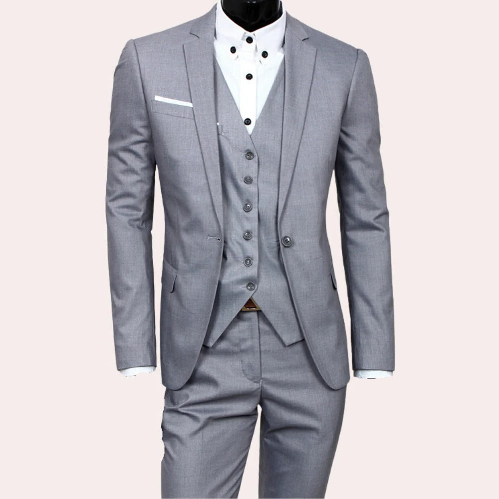 Men's Slim Fit Suit with Blazer and Tapered Trousers, Wrinkle Resistant