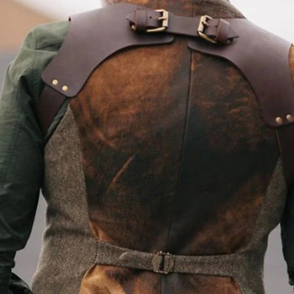 Men's Leather Vest with Button Front Closure and Waist Length Hem