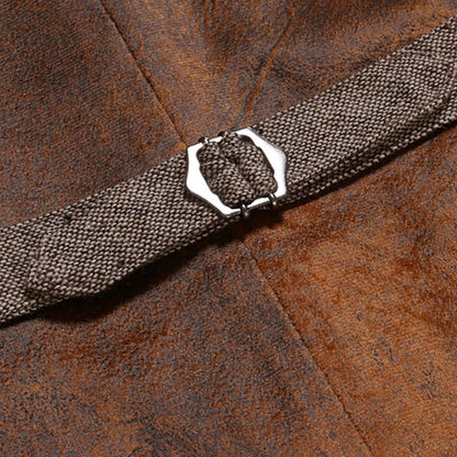 Men's Leather Vest with Button Front Closure and Waist Length Hem