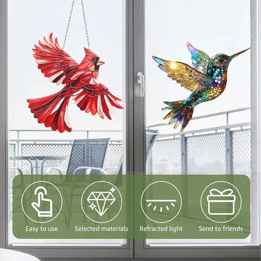 Multicolor Hummingbird Suncatcher with Metal Chain for Windows