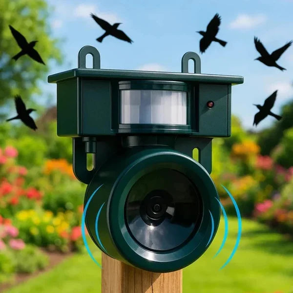 Motion Sensor Bird Repeller with Adjustable Sensitivity and Sound Alerts, Weather Resistant