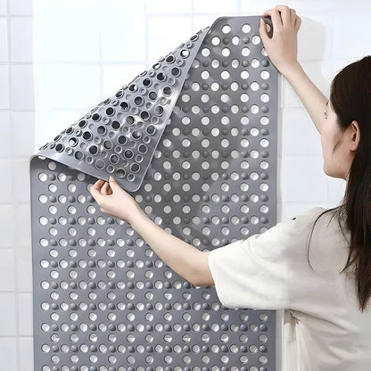 Textured Shower Mat with Suction Cup Backing and Drainage Design