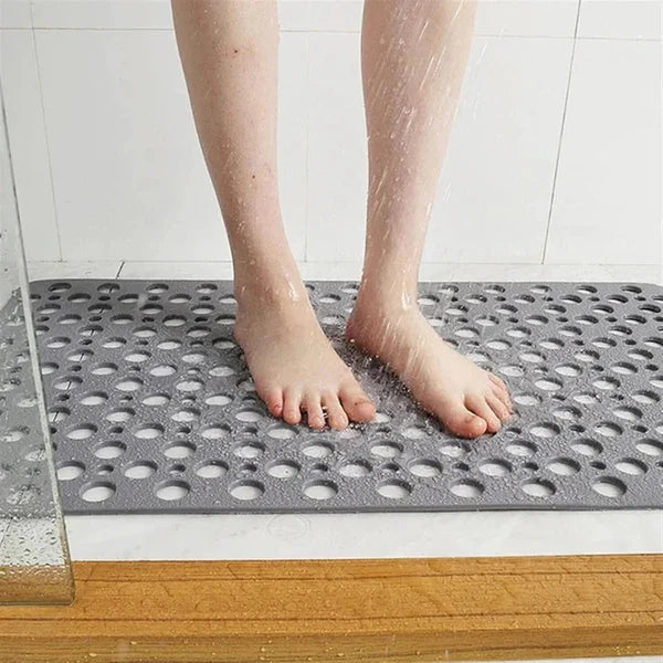 Textured Shower Mat with Suction Cup Backing and Drainage Design