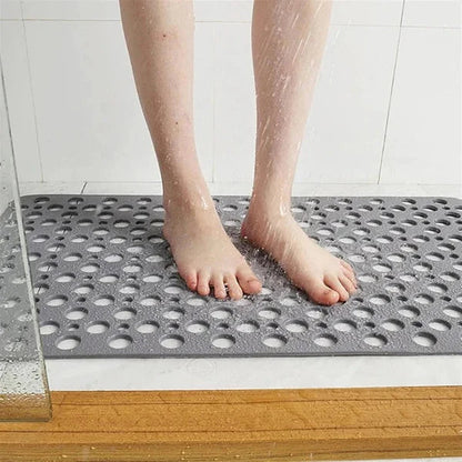 Textured Shower Mat with Suction Cup Backing and Drainage Design