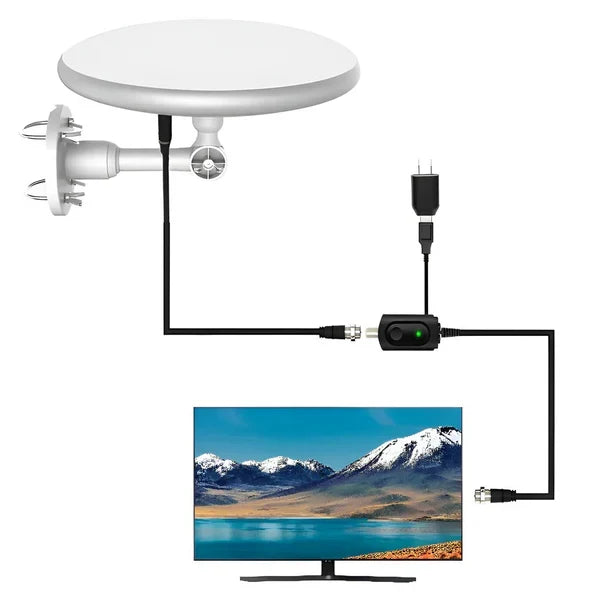 Outdoor HD TV Antenna with Built-In Amplifier and 360 Degree Reception, 40ft Cable