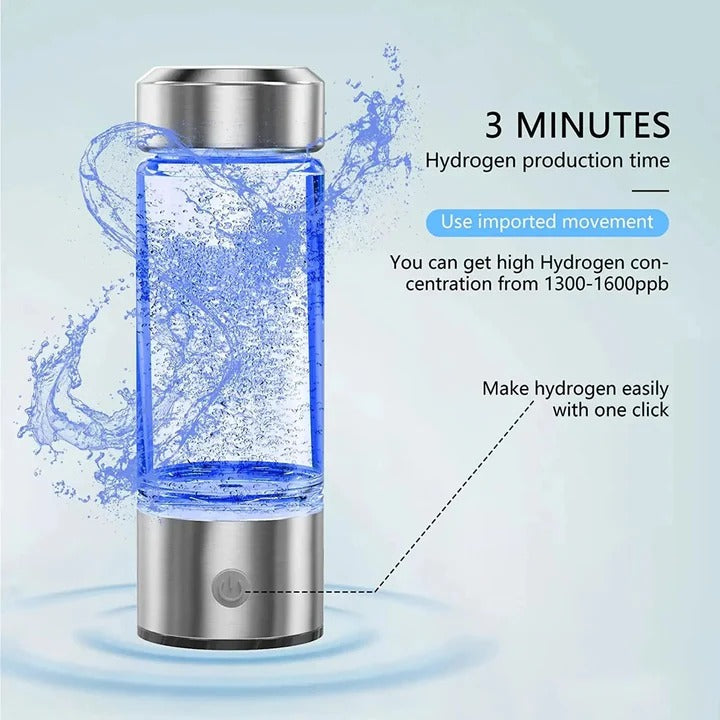 Rechargeable Hydrogen Water Bottle with Electrolysis System and One Button Activation
