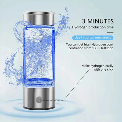 Rechargeable Hydrogen Water Bottle with Electrolysis System and One Button Activation