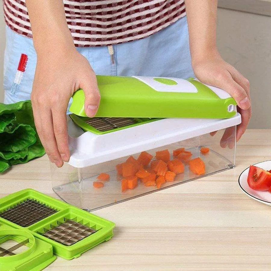 Vegetable Slicer with 8 Interchangeable Cutters and Hand Guard, Built-In Container