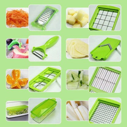 Vegetable Slicer with 8 Interchangeable Cutters and Hand Guard, Built-In Container