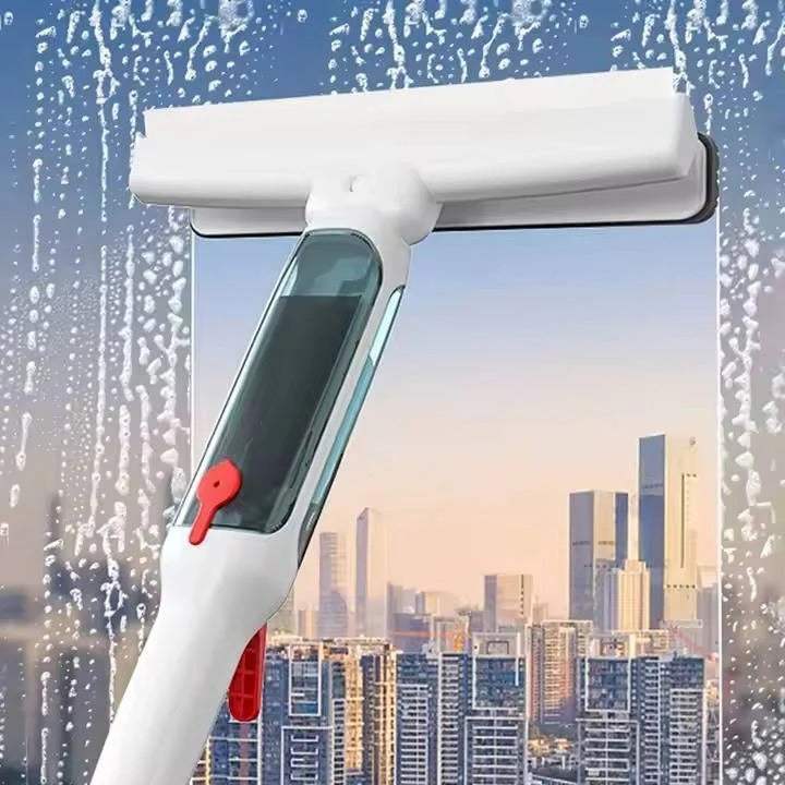 Window Cleaning Pole with Spray Tank and Microfiber Squeegee, 51-Inch Telescopic