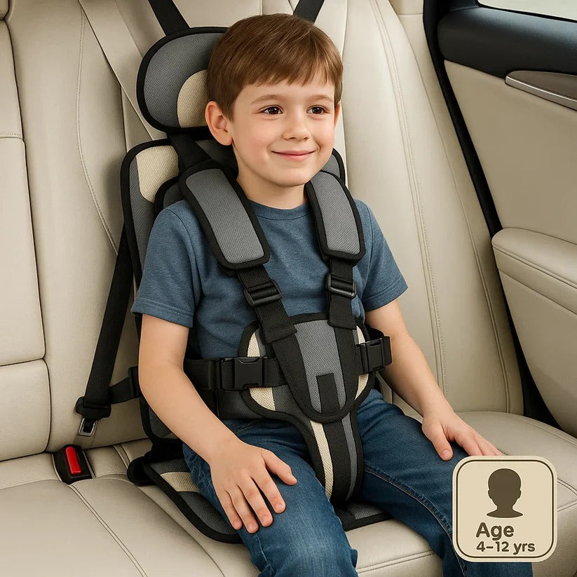 Travel Booster Seat with Five-Point Harness and Backpack Storage for Ages 1-14